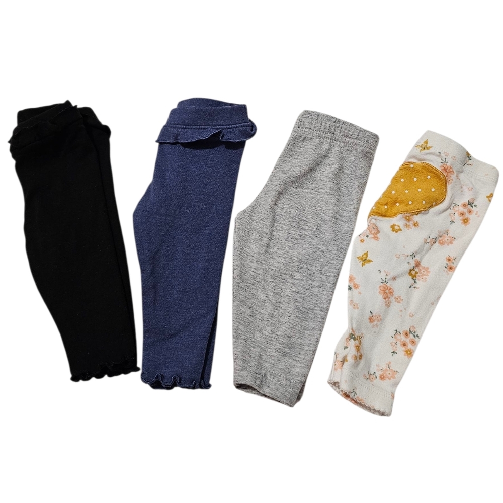 Carter's & Garanimals Set of 4 Leggings Black, Blue, Gray, Floral Sz 0-3 Months